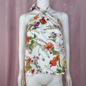 J.CREW COLLECTION Womens 100% Cotton Floral Halter Top Blouse Size XS White
